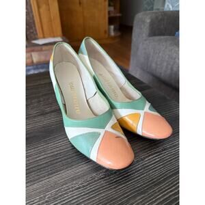 Vintage andiamo Color Block 3’ Rounded Toe Pumps Sz. 8